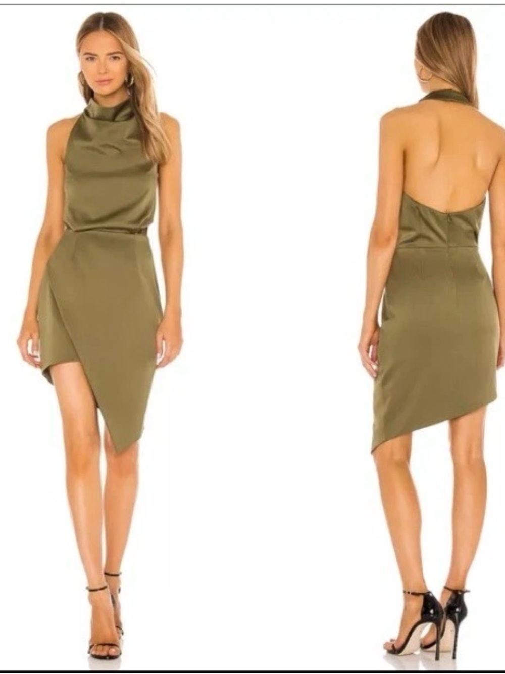 Elliatt Olive One-Shoulder Draped Satin Dress
